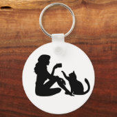Catful Coffee Girl & Cat Silhouette Sleutelhanger (Achterkant)