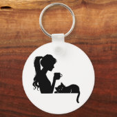 Catful Coffee Girl & Cat Silhouette Sleutelhanger (Voorkant)