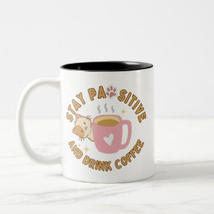 Catful Coffee Vibes - Blijf PWsitive Art Tweekleurige Koffiemok