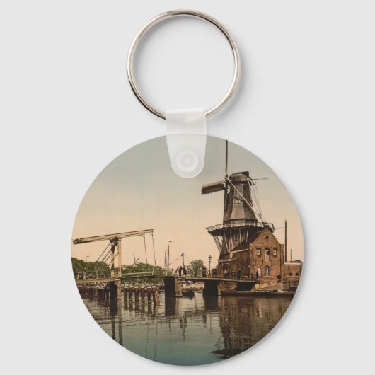 Catharine Bridge en Windmill, Haarlem, Nederland Sleutelhanger (Voorkant)