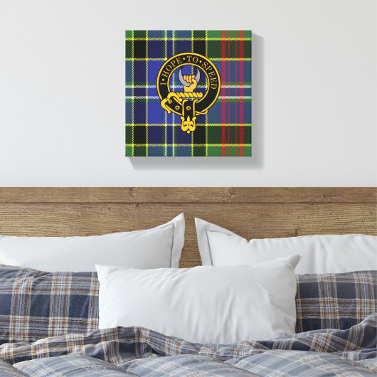 Cathcart Scottish Crest en Tartan Canvas print (Insitu (Slaapkamer))