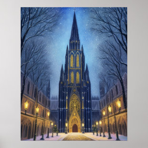 Cathedraal bij nacht poster
