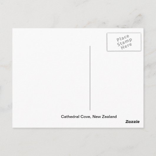 "Cathedraal Cove, New Zealand" Travel Briefkaart (Achterkant)