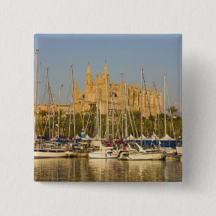Cathedraal en marina, Palma, Mallorca, Spanje 2 Vierkante Button 5,1 Cm