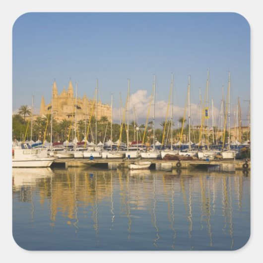 Cathedraal en marina, Palma, Mallorca, Spanje Vierkante Sticker (Voorkant)
