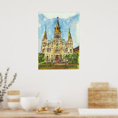 Cathedraal, Jackson Square, New Orleans Poster (Keuken)