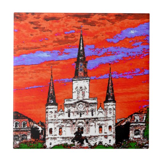 Cathedraal, New Orleans, Fauvist Colors Tegeltje (Voorkant)