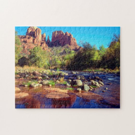 Cathedraal Rock reflecterend in Oak Creek Legpuzzel (Horizontaal)