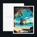 Cathedral Cove Nieuw-Zeeland vintage reizen Briefkaart<br><div class="desc">Cathedral Cove Nieuw-Zeeland vintage reisplaats illustratie</div>