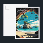 Cathedral Cove Nieuw-Zeeland vintage reizen Briefkaart<br><div class="desc">Cathedral Cove Nieuw-Zeeland vintage reisplaats illustratie</div>