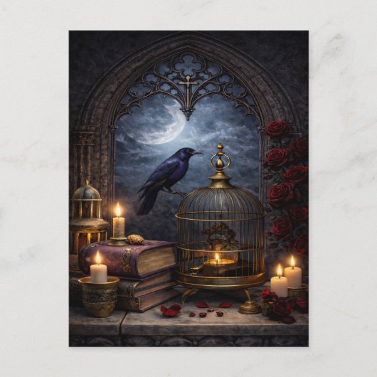Cathedral Gothic Wall Art – Raven Still Life Briefkaart (Voorkant)