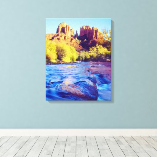 Cathedral Rock reflecterend in Oak Creek, Arizona Canvas Afdruk (Insitu (Houten vloer))