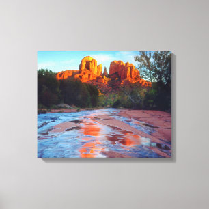 Cathedral Rock reflecting in Oak Creek at Sunset Canvas Afdruk