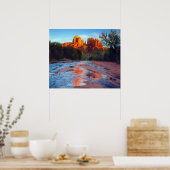 Cathedral Rock reflecting in Oak Creek at Sunset Poster (Keuken)