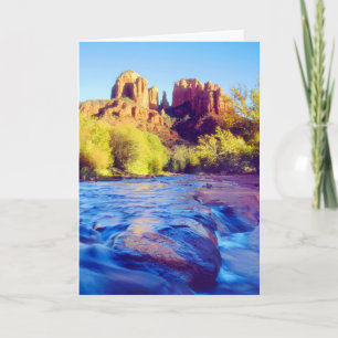 Cathedral Rock weerspiegelend in Oak Creek, Arizon Kaart