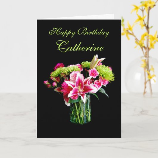 Catherine Happy Birthday, Stargazer Lily Bouquet Kaart (Gele Bloem)