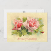 Catherine Klein Pink Rose Spray Birthday Briefkaar Notitiekaartje (Voorkant / Achterkant)