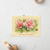 Catherine Klein Pink Rose Spray Birthday Briefkaar Notitiekaartje (Voorkant / Achterkant in situ)