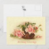 Catherine Klein Pink Roses Vaas Verjaardag Briefka Notitiekaartje (Voorkant / Achterkant)