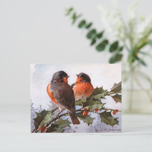 Catherine Klein: Robins op Holly Briefkaart (Staand voorkant)