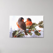 Catherine Klein: Robins op Holly Canvas Afdruk (Voorkant)