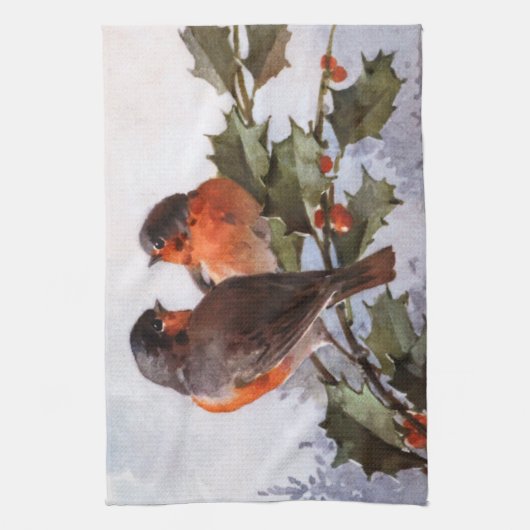 Catherine Klein: Robins op Holly Theedoek (Verticaal)
