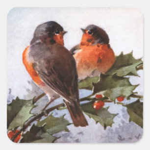 Catherine Klein: Robins op Holly Vierkante Sticker