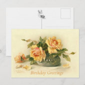 Catherine Klein Yellow Rose Vase Verjaardag Briefk Notitiekaartje (Voorkant / Achterkant)