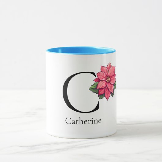 Catherine minimalistisch monogram mok met bloem (Midden)