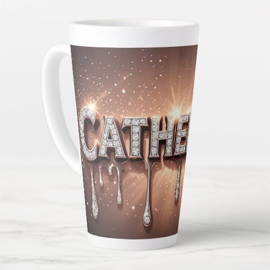 Catherine Naam in Druppelend Goud Latte Mok (Linkerhoek)