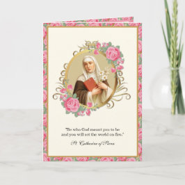 Catherine of Siena Religious Prayer Pink Roses Kaart