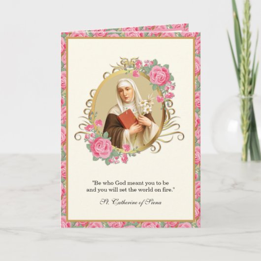 Catherine of Siena Religious Prayer Pink Roses Kaart (Voorkant)