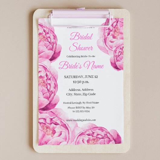 Catherine Pink Peony Bridal Shower Uitnodiging