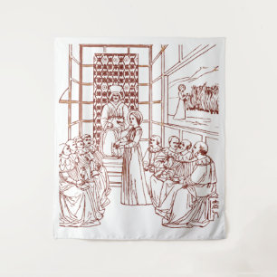 Catherine van Alexandrië in dispuut met geleerden Wandkleed