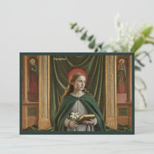 Catholic Art Postcard | Saint Dymphna Kaart (Staand voorkant)