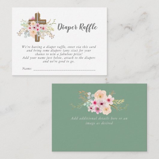 Catholic Baby Shower Luier Raffle - Bloemenkruis Informatiekaartje (Voorkant / Achterkant)