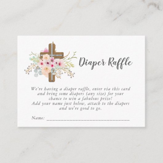 Catholic Baby Shower Luier Raffle - Bloemenkruis Informatiekaartje (Voorkant)