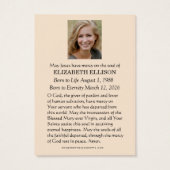 Catholic Blessed Mary Madonna Funeral Memorial Visitekaartje (Achterkant)