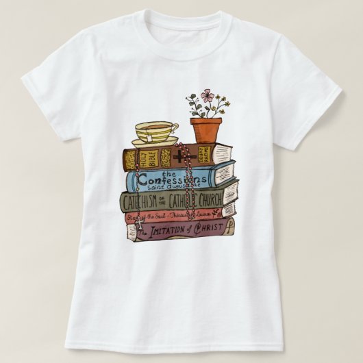 Catholic Book Stack Shirt, Bijbelvers Godmother T-shirt (Design voorkant)