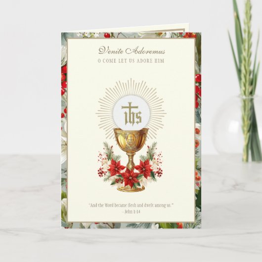 Catholic Christmas Eucharist Poinsettia Floral Feestdagen Kaart (Voorkant)