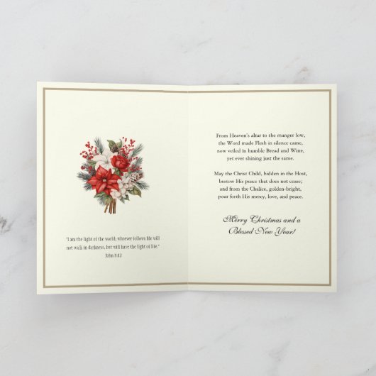 Catholic Christmas Eucharist Poinsettia Floral Feestdagen Kaart (Binnen)