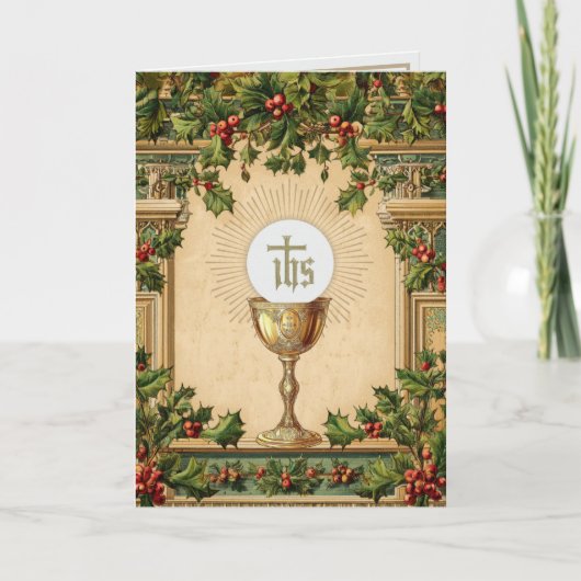 Catholic Christmas Eucharist Poinsettia Floral Feestdagen Kaart (Voorkant)
