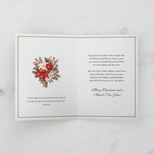 Catholic Christmas Eucharist Poinsettia Floral Feestdagen Kaart (Binnen)