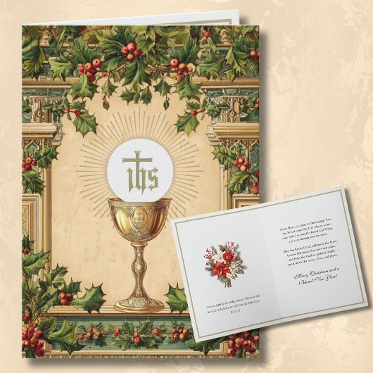 Catholic Christmas Eucharist Poinsettia Floral Feestdagen Kaart
