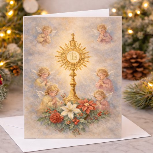 Catholic Christmas Eucharistic Adoration Angels Feestdagen Kaart