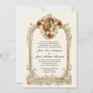 CATHOLIC CHRISTMAS POINSETTIA WEDDING INVITATIONS KAART