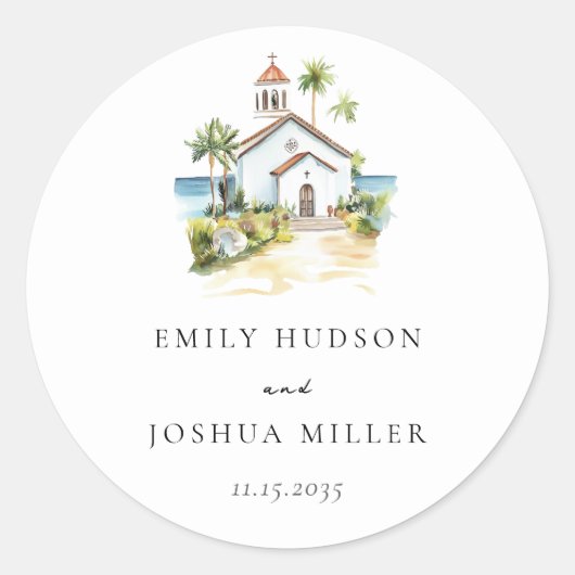 Catholic Church Tropical Wedding Ronde Sticker (Voorkant)