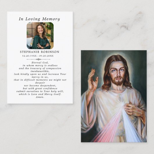 Catholic Divine Mercy Jesus Funeral Prayer Card Visitekaartje (Voorkant / Achterkant)