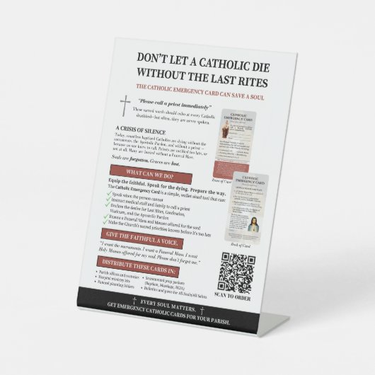Catholic Emergency Kaart Tafelblad Teken Reclamebord Met Voetstuk (Voorkant)