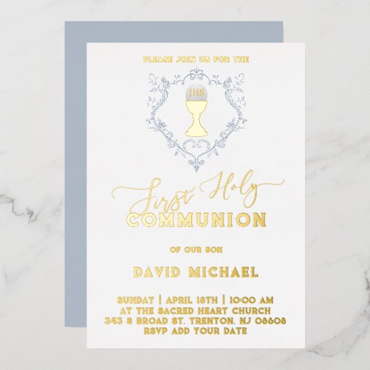 Catholic Firs Holy Communion Foil Invitation Folie Uitnodiging (Voorkant / Achterkant)